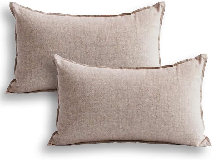 Jeanerlor 12"x20" Cotton Linen Decorative Lumber Throw Pillow Case Cushion Cover Set with Twin Needles Stitch on Edge for Father's Day,(30 x 50cm), 2 Pcs, Light Linen - LeafyLoom