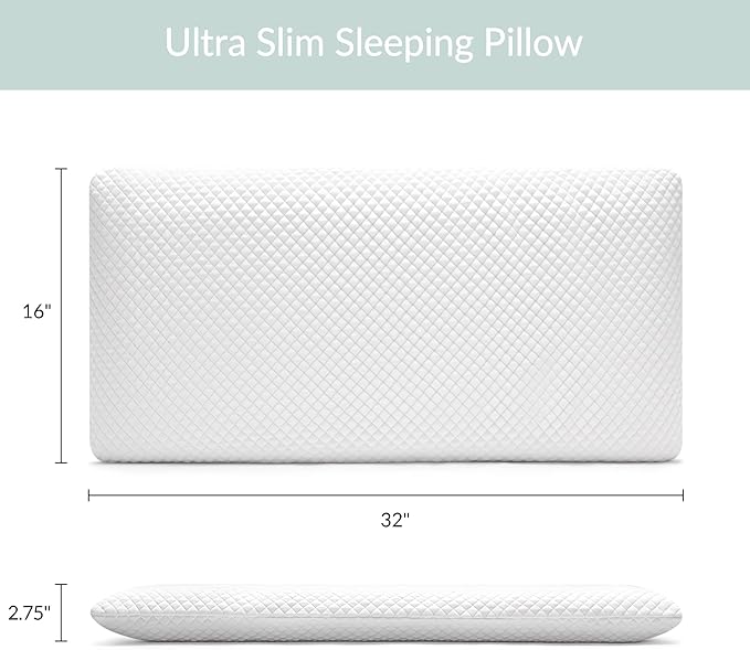 AM AEROMAX 2.75 Inches King Size Hyper Slim Memory Foam Pillow for Stomach and Back Sleepers - Thin, Flat Design for Cervical Neck Alignment and Deeper Sleep. - LeafyLoom