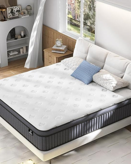 California King Mattress - Upgrade Strengthen - 12 Inch Firm Hybrid Cal King Mattress in a Box, Mattress King Size with Memory Foam and Independent Pocket Springs, Strong Edge Support - LeafyLoom
