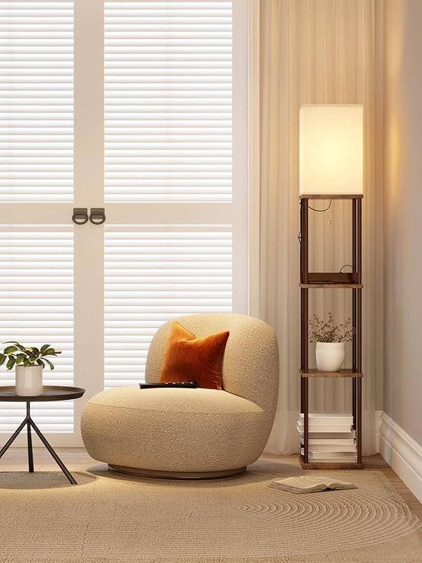 addlon Shelf Floor lamp with 2 USB Ports and Power Outlet, Remote Control Floor lamp for Living Room with 3 Color temperatures led Bulb, Display lamp for Bedroom and Office - Brown - LeafyLoom