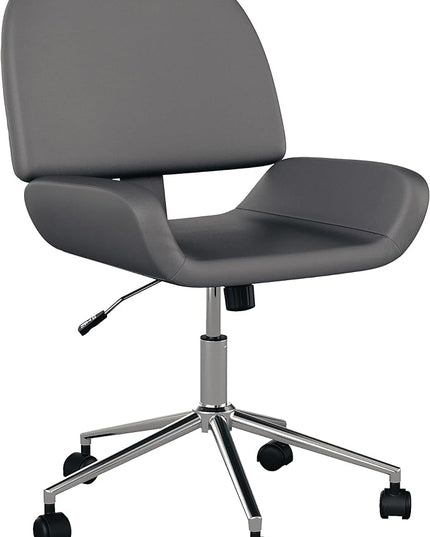 Martha Stewart Tyla Armless Swivel Task Chair for Home Office in Gray Faux Leather with Polished Nickel Frame - LeafyLoom