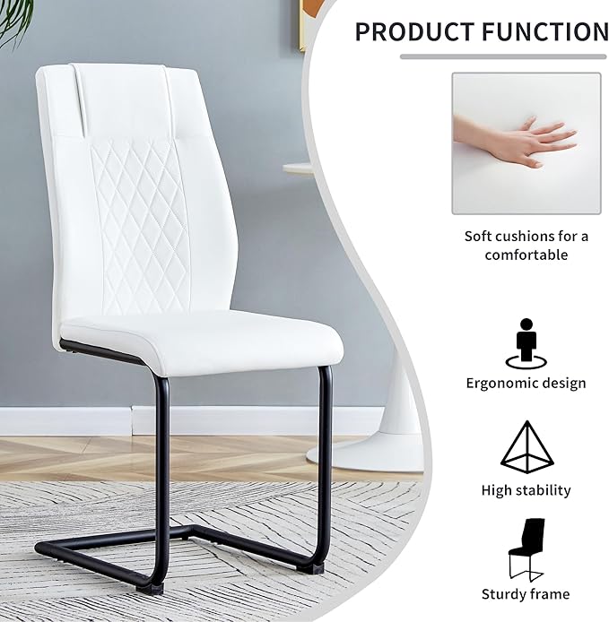 NicBex Dining Chairs Set of 4 Modern Faux Leather High Back Dining Room Kitchen Chairs with Black Metal Legs,Side Chairs for Dining Room, Kitchen,Living Room, and Restaurants,White - LeafyLoom