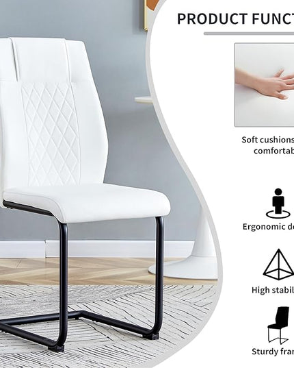 NicBex Dining Chairs Set of 6 Modern Faux Leather High Back Dining Room Kitchen Chairs with Black Metal Legs,Side Chairs for Dining Room, Kitchen,Living Room, and Restaurants,White - LeafyLoom