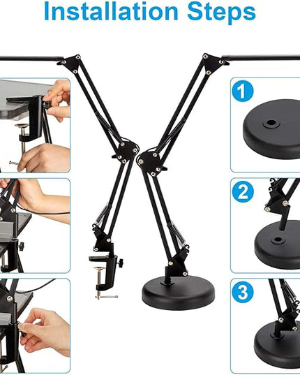 LED Desk Lamp, Metal Swing Arm Lamp, Eye-Caring Dimmable Table Lamp led,Flexible Arm Table Lamp led, 3 Color Modes, 9 Brightness Dimming Reading Light with USB Port - LeafyLoom