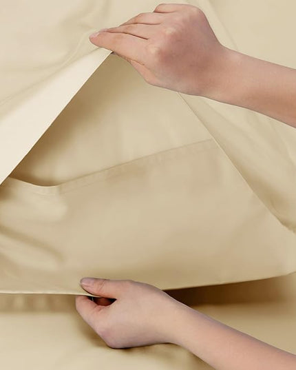 Bedsure California King Sheet Sets, Cooling Sheets, Rayon Derived from Bamboo, Deep Pocket Up to 16", Breathable & Soft Bed Sheets, Hotel Luxury Silky Bedding Sheets & Pillowcases, Alabaster Gleam - LeafyLoom