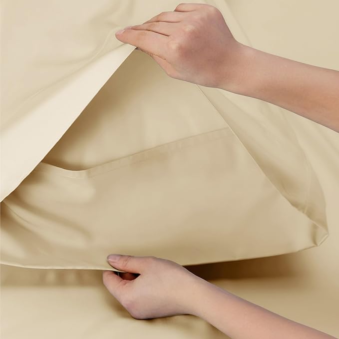 Bedsure California King Sheet Sets, Cooling Sheets, Rayon Derived from Bamboo, Deep Pocket Up to 16", Breathable & Soft Bed Sheets, Hotel Luxury Silky Bedding Sheets & Pillowcases, Alabaster Gleam - LeafyLoom