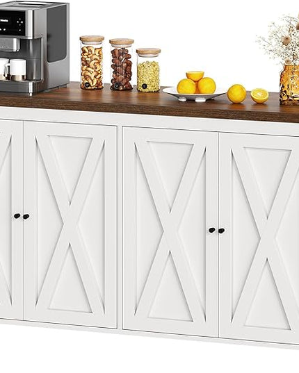 YITAHOME Farmhouse Sideboard Buffet Cabinet with Storage with 4 Doors, 55'' Large Kitchen Storage Cabinet, Wood Coffee Bar Cabinet with Adjustable Shelf for Kitchen, Living Room, White - LeafyLoom