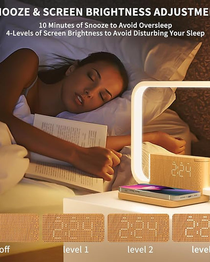 Touch Lamp with Alarm Clock Wireless Charging 3 Level Dimmable Bedside Lamps for Bedroom Living Room,Sunrise Clock LED Wake-up Light with Natural White Noise Sound Desk Lamp for Reading Office. - LeafyLoom