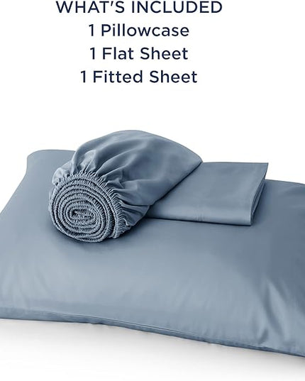 Bedsure Twin XL Sheet Set Dorm Bedding, Cooling Sheets Twin Extra Long Sheets, Rayon Derived from Bamboo, Deep Pocket Up to 16", Hotel Luxury Silky Bedding Sheets & Pillowcases, Mineral Blue - LeafyLoom