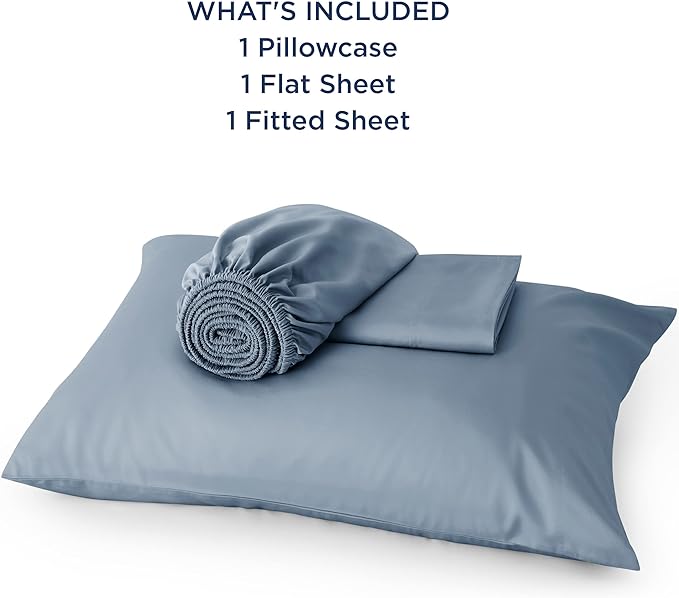 Bedsure Twin XL Sheet Set Dorm Bedding, Cooling Sheets Twin Extra Long Sheets, Rayon Derived from Bamboo, Deep Pocket Up to 16", Hotel Luxury Silky Bedding Sheets & Pillowcases, Mineral Blue - LeafyLoom