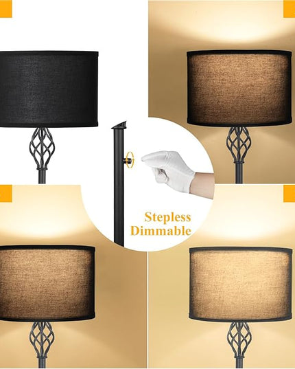 Dimmable Floor lamp, Floor Lamps for Living Room, Modern Standing Lamp with Black Linen Shade, Rotary Switch, 10W LED Bulb(1000LM, 2700K), Reading Tall Floor Lamp for Bedroom Office Dinning Room - LeafyLoom