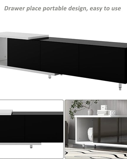 85 Inch TV Stand, Modern,Stylish Television Stands with Storage Shelf, 3 Drawers and Adjustable Feet, High Gloss Entertainment Center for Living Room, Black - LeafyLoom