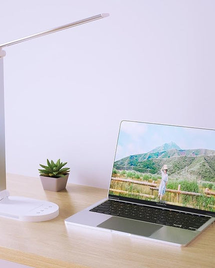 Clearance LED Desk Lamp with USB Charging Port, Birght Desk Light for Home Office, Computer, Work Desktop, Table Lamp with Night Light, Timer, 5 Modes Reading Lamp, Touch Dimmable, Adjustable, Sliver - LeafyLoom