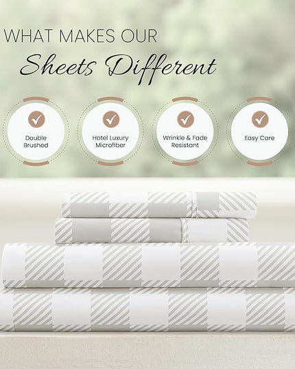 Linen Market 4 Piece Queen Bedding Sheet Set (Light Gray Plaid) - Sleep Better Than Ever with These Ultra-Soft & Cooling Bed Sheets for Your Queen Size Bed - Deep Pocket Fits 16" Mattress - LeafyLoom