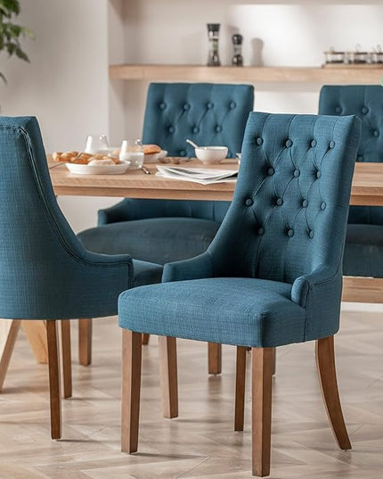 COLAMY Wingback Upholstered Dining Chairs Set of 6, Fabric Side Dining Room Chairs with Tufted Button, Living Room Chairs for Home Kitchen- Dark Blue - LeafyLoom