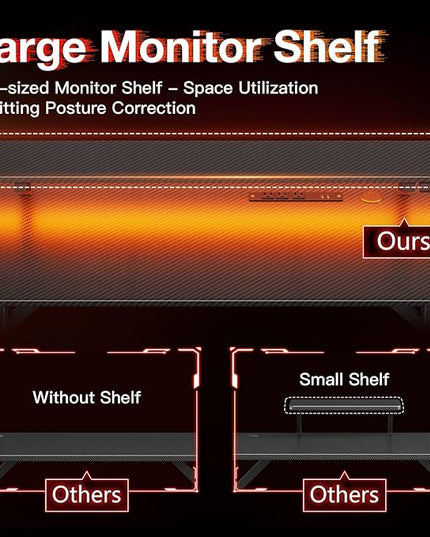 MOTPK Small Gaming Desk with LED Lights & Power Outlets, 39 Inch Computer Desk Gaming Table with Monitor Shelf, Gamer Desk with Carbon Fiber Texture, Kids Boys Desk Gift for Men - LeafyLoom