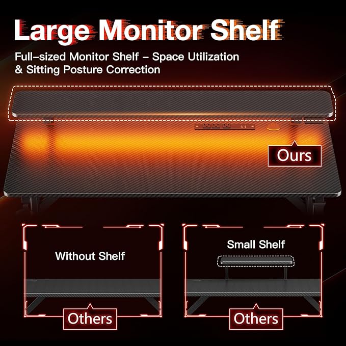 MOTPK Small Gaming Desk with LED Lights & Power Outlets, 39 Inch Computer Desk Gaming Table with Monitor Shelf, Gamer Desk with Carbon Fiber Texture, Kids Boys Desk Gift for Men - LeafyLoom