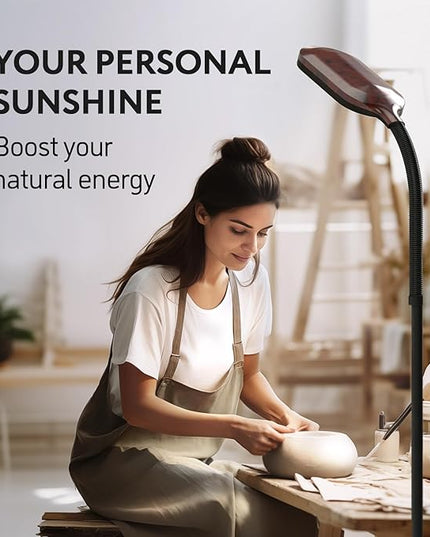 Natural Daylight Floor Lamp - Craft Light Floor Standing for Reading, Crafting, Sewing - 27W Full Spectrum White Bright Sunlight - Adjustable Gooseneck - Task Lamps for Living Room, Bedroom, Office - LeafyLoom