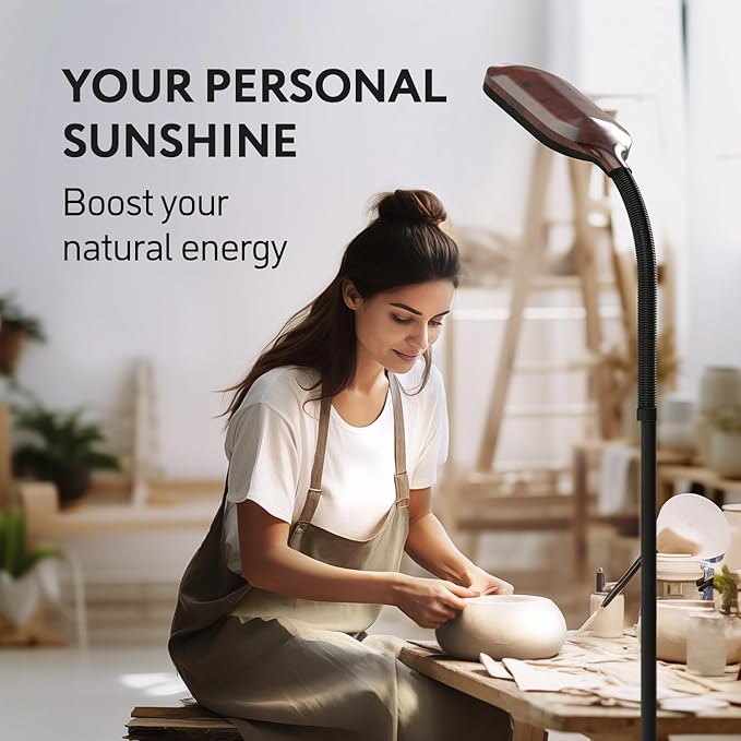 Natural Daylight Floor Lamp - Craft Light Floor Standing for Reading, Crafting, Sewing - 27W Full Spectrum White Bright Sunlight - Adjustable Gooseneck - Task Lamps for Living Room, Bedroom, Office - LeafyLoom