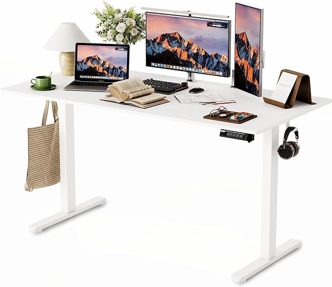 Monomi Electric Standing Desk, 48 x 24 inches Height Adjustable Desk, Ergonomic Home Office Sit Stand Up Desk with Memory Preset Controller (White Top/White Frame) - LeafyLoom