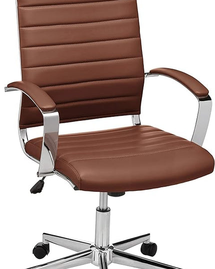 Amazon Basics Executive Modern High-Back Adjustable Rolling Office Computer Desk Chair with Armrests, 360 Swivel, 330 Pound Capacity, 23.25"D x 24.75"W x 45.25"H, Chrome, Brick Red Faux Leather - LeafyLoom