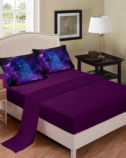 NINENINE Galaxy Bedding 5PCS Full Size Comforter Sets for Girls Space Bedding Set Girls Comforter Sets Full Purple Bedding Sets(1Comforter, 1Flat Sheet, 1Fitted Sheet, 2Pillowcases)… - LeafyLoom