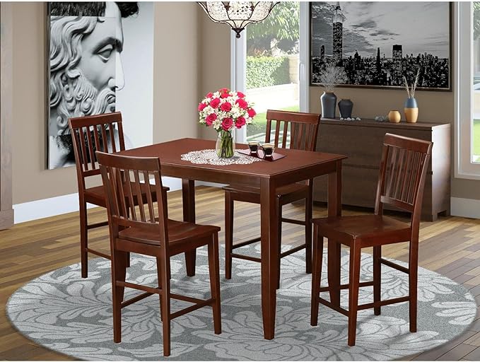 East West Furniture BUVN5-MAH-W Buckland 5 Piece Counter Height Set Includes a Rectangle Kitchen Table and 4 Dining Chairs, 30x48 Inch, Mahogany - LeafyLoom