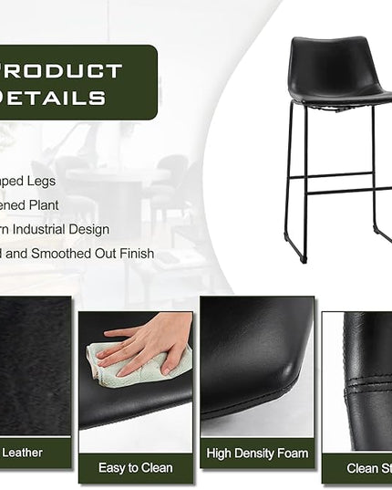 NicBex Retro Bar Stools Crazy-Horse Leather with Metal Legs Barstools, Lounge Kitchen Island Bar Stools, Set of 2, (Black Color) (A-GE17022-USSU014) - LeafyLoom