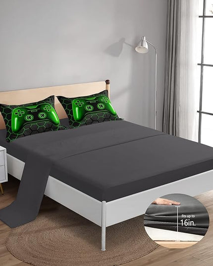 6 Pieces Bed in A Bag Gamer Bedding Set for Boys Kids Adult Gaming Comforters Set,Boys Bed in A Bag Set Queen Size Comforter with Fitted Sheet Flat Sheet Pillowcase pillowsham,DJTH5026Queen - LeafyLoom