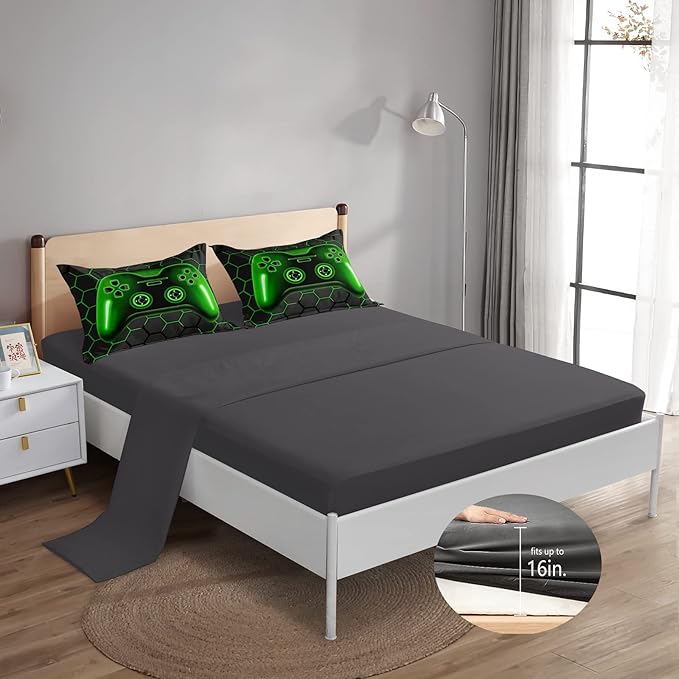 5 Pieces Bed in A Bag Gamer Bedding Set for Boys Kids Adult Gaming Comforters Set,Boys Bed in A Bag Set Twin Size Comforter with Fitted Sheet Flat Sheet Pillowcase pillowsham,DJTH5026Twin - LeafyLoom