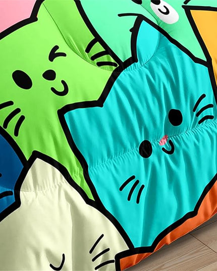 Cat Twin Comforter Set for Bedroom - 2Pcs Lovely Kitten Print Twin Bedding Set Cute Cat Patterns for Girls Boys Kids Warm Soft Breathable Cat Comforter with 1 Pillowcase for All Season, Twin Size - LeafyLoom