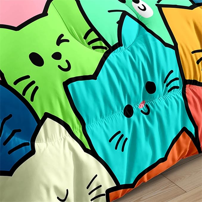 Cat Twin Comforter Set for Bedroom - 2Pcs Lovely Kitten Print Twin Bedding Set Cute Cat Patterns for Girls Boys Kids Warm Soft Breathable Cat Comforter with 1 Pillowcase for All Season, Twin Size - LeafyLoom