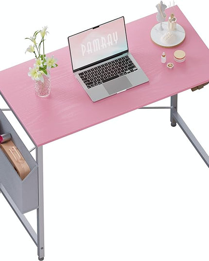Pamray 32 Inch Computer Desk for Small Spaces with Storage Bag, Home Office Work Desk with Headphone Hook, Small Office Desk Study Writing Table - LeafyLoom