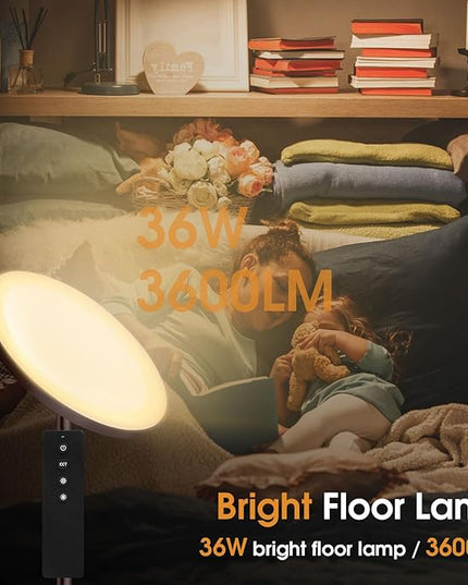 Floor Lamp, 36W/3600LM Super Bright Floor Lamp with Remote Control, Stepless Adjust Color Temperatures & Brightness, Torchiere Standing Lamp for Living Room Bedroom Office - LeafyLoom
