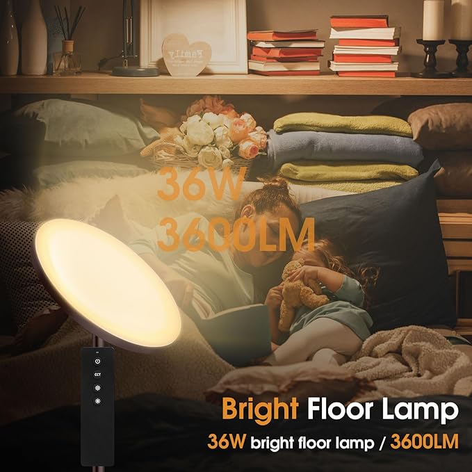 Floor Lamp, 36W/3600LM Super Bright Floor Lamp with Remote Control, Stepless Adjust Color Temperatures & Brightness, Torchiere Standing Lamp for Living Room Bedroom Office - LeafyLoom