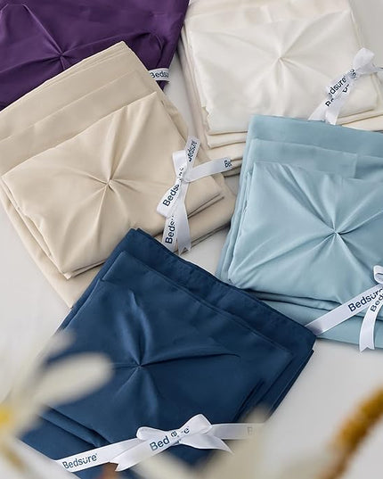 Bedsure King Size Comforter Set - Bedding Set King 7 Pieces, Pintuck Bed in a Bag Teal Blue Bed Set with Comforter, Sheets, Pillowcases & Shams - LeafyLoom