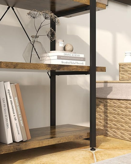 Panana 5 Tier Industrial Rustic Wooden Bookshelves, Vintage Open Wood and Metal Farmhouse Bookshelf Heavy Duty Storage Shelving Unit Rack (Brown) - LeafyLoom