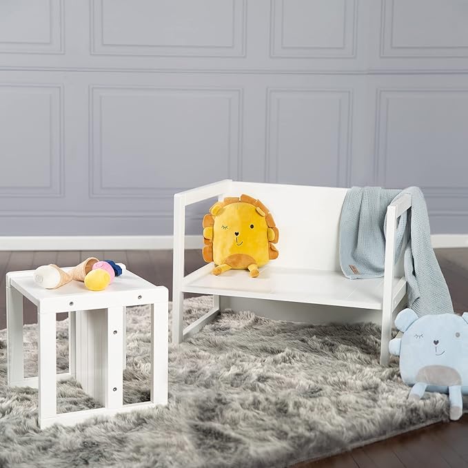 Roba: Country-Farmhouse Chair: White Wood - Chic Children’s Chair, Adjustable Seat Height, Converts Into A Table, Toddler & Kids, Ages 2+ - LeafyLoom