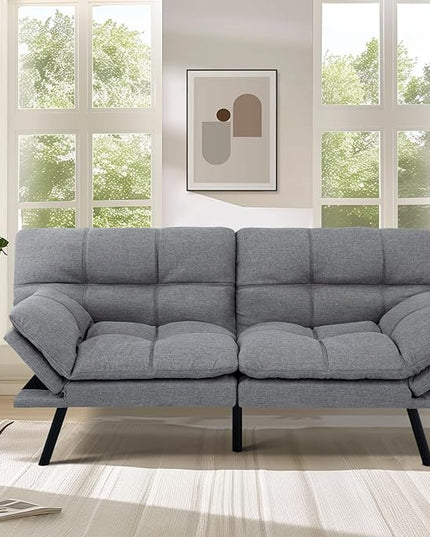 MUUEGM Futon Sofa Bed,Convertible Memory Foam Futons Couch Bed,Folding Sofa Bed Sleeper Couch Loveseat for Living Room,office,Apartment,Small Space,Adjustable Backrest Armrests,Light Grey - LeafyLoom