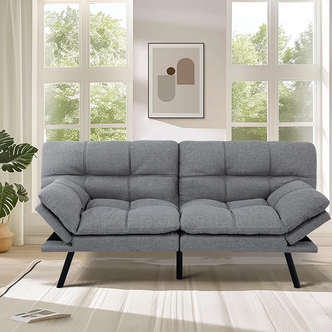 MUUEGM Futon Sofa Bed,Convertible Memory Foam Futons Couch Bed,Folding Sofa Bed Sleeper Couch Loveseat for Living Room,office,Apartment,Small Space,Adjustable Backrest Armrests,Light Grey - LeafyLoom