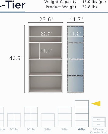 Apexa 4-Tier Cube Storage Organizer Shelves, Stackable Wood Bookcase Fits Cubby Bins for Organization, Dorm Teen Room Decor & Home Office, Greige - LeafyLoom