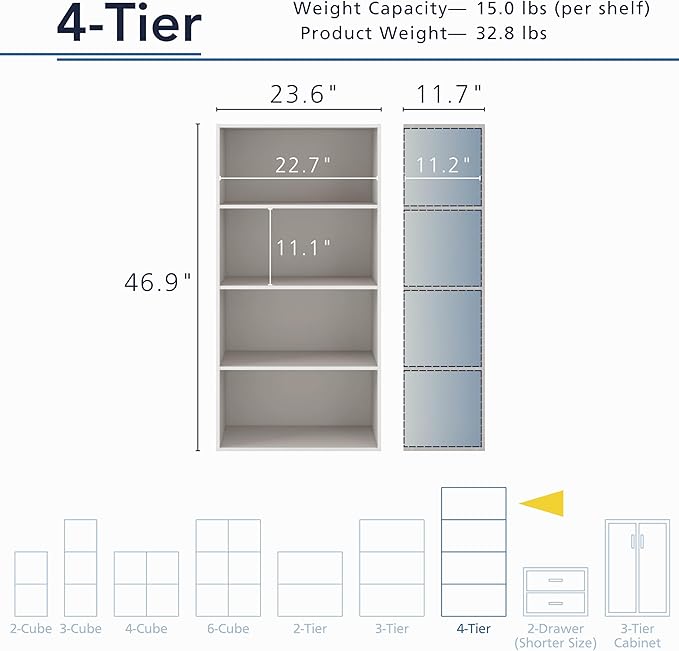 Apexa 4-Tier Cube Storage Organizer Shelves, Stackable Wood Bookcase Fits Cubby Bins for Organization, Dorm Teen Room Decor & Home Office, Greige - LeafyLoom