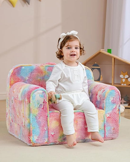 Comfy Toddler Chair Kids Chair,Toddler Foam Chair,Kids Armchair Toddler Couch Baby Kids Sofa Reading Chair with Glow in The Dark(Glow Pink) - LeafyLoom