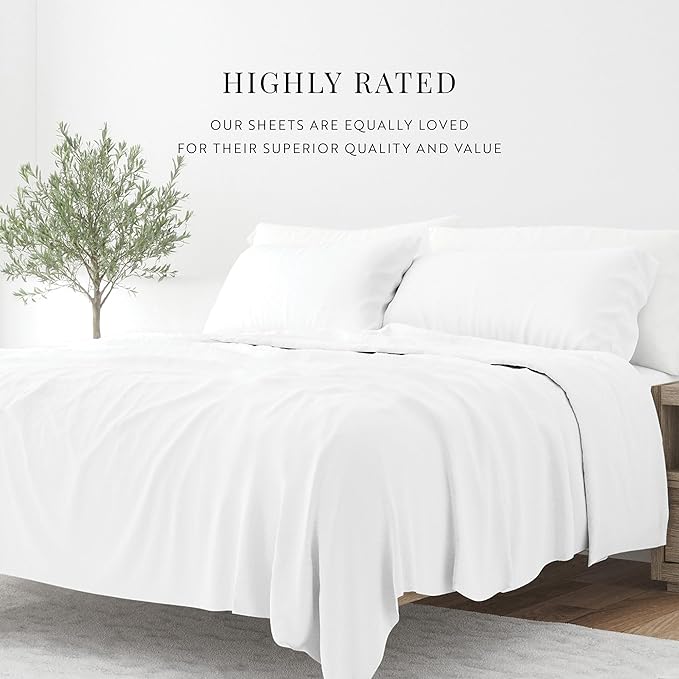 Linen Market Bed Sheets for Queen Size Bed (White) - Sleep Better Than Ever with These Soft and Cooling Queen Sheets - Deep Pocket Fits 16" Thick Beds - 4 Piece Queen Sheet Set - LeafyLoom