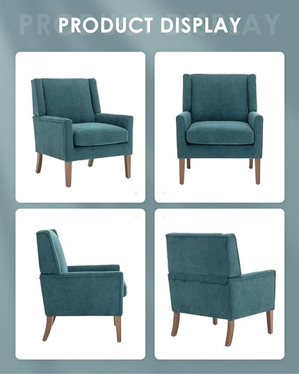 COLAMY Modern Wingback Living Room Chair, Upholstered Fabric Accent Armchair, Single Sofa chair with Lounge Seat and Wood Legs for Bedroom/Office/Reading Spaces, Teal - LeafyLoom