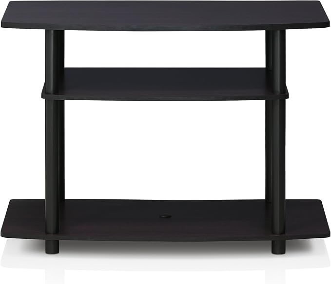 Furinno Turn-N-Tube No Tools 3-Tier Entertainment Center TV Stand for TV up to 32 Inch, Plastic Round Tubes, Dark Walnut - LeafyLoom