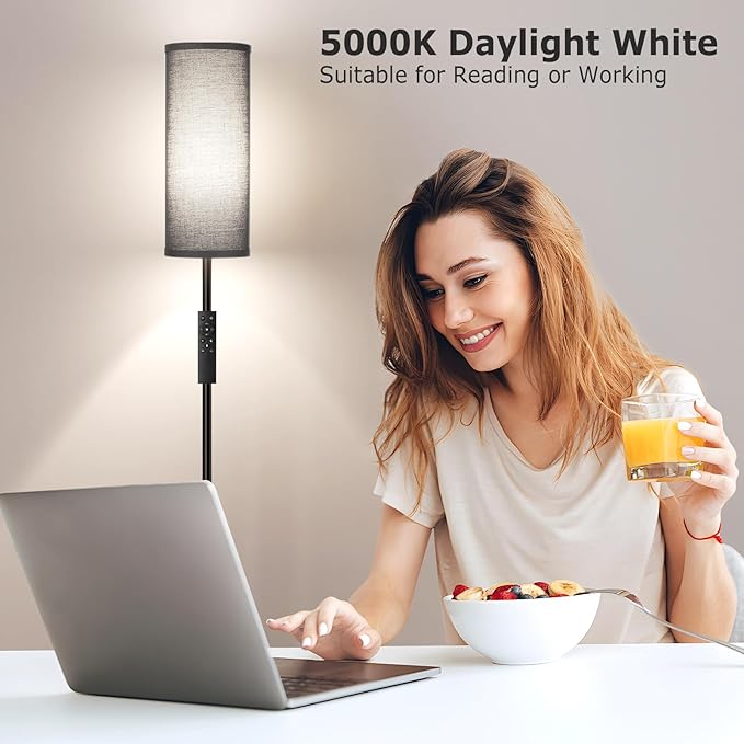 Ambimall 64'' Floor Lamps for Living Room with Remote Control and Stepless Dimmable Colors Temperature & Brightness, 9W Bulb Included(Black Lampshade & Black Pole) - LeafyLoom
