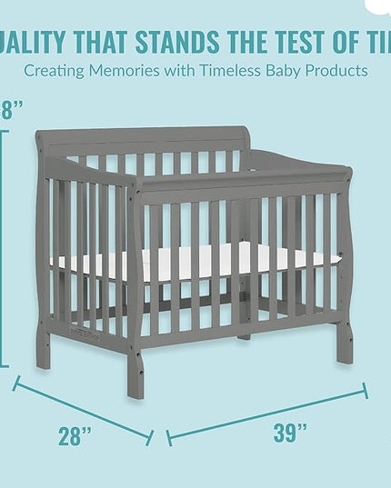 Aden 4-in-1 Convertible Mini Crib In Steel Grey, Greenguard Gold Certified, Non-Toxic Finish, New Zealand Pinewood, With 3 Mattress Height Settings - LeafyLoom