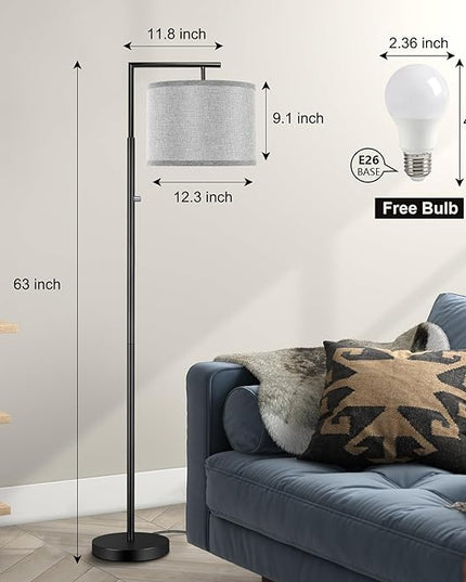 Dimmable Floor Lamp, 4-Color Temperature Modern Standing Lamp with Remote Control & Gray Shade, Tall Pole Floor Lamp for Living Room, Bedroom, Study Room, Office (LED Bulb Included) - Black - LeafyLoom