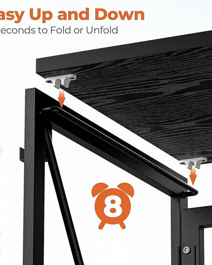 Folding Desk, Small Foldable Desk 39.4 Inch for Small Space, Computer Table Home Office Writing Desk with Storage Bag Headphone Hook, Easy Assembly, Black - LeafyLoom